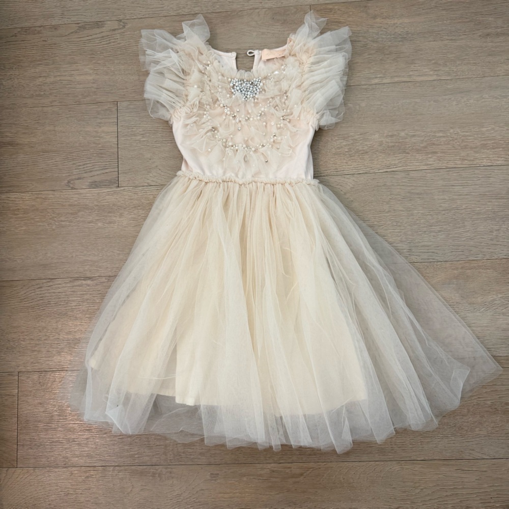 Tutu Du Monde Cream/Light Pink Tulle Kids Dress - size 4-5